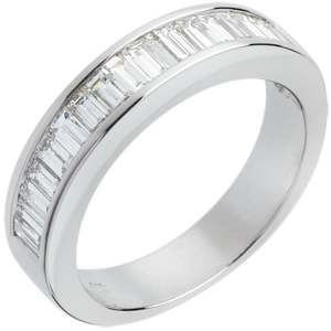 Alliance or blanc 18 carats semi pavée - Diamants taille baguette sertis rail - 1 carat