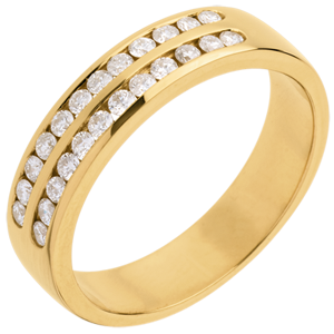Alliance or jaune 18 carats semi pavée - serti rail 2 rangs - 0.36 carats - 24 diamants