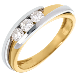 Trilogie Ring Kostbarer Kokon - Anziehungskraft - Weiß-und Gelbgold - Diamant 0.38 Karat - 18 Karat