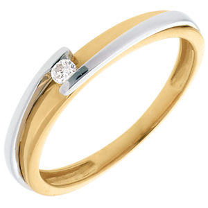 Solitaire Nid Précieux - Bipolaire - diamant 0.04 carat - or blanc et or jaune 18 carats