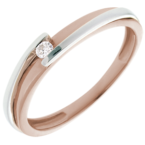 Solitaire Ring Precious Nest -Bipoplar - pink gold and white gold - 0.04 carat - 18 carats