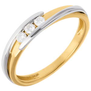 Trilogy Ring Precious Nest - Fusion - yellow gold and white gold - 3 diamonds - 0.11 carat - 18 carats
