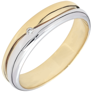 Ring Amour - Herren Trauring in Weiß- und Gelbgold - Diamant 0.022 Karat - 9 Karat