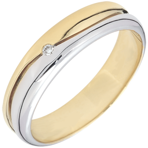 Ring Amour - Herren Trauring in Weiß- und Gelbgold - Diamant 0.022 Karat - 18 Karat