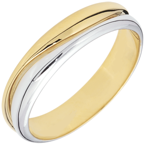 Ring Love - white gold and yellow gold wedding ring for men - 0.022 carat diamond - 9 carats