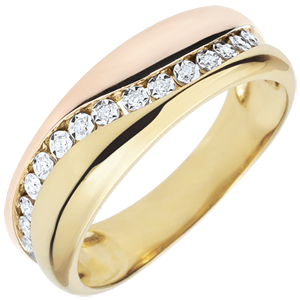 Ring Love - Multi-diamonds - rose gold and yellow gold - 9 carats