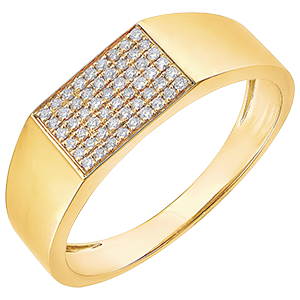 Anello Chiaroscuro - Chevalière Hector Diamanti - oro giallo 9 carati e diamanti