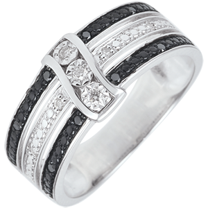 Anello Chiaroscuro - Crepuscolo - Oro bianco - 9 carati -Diamanti bianchi e neri 