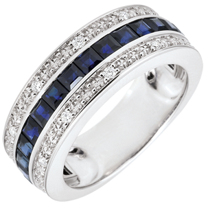 Anello Costellazione - Zodiaco - Oro bianco - 9 carati - Zaffiri blu - Diamanti