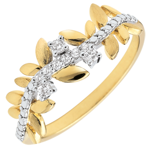 Anello Giardino Incantato - Fogliame Reale - Modello grande - Diamanti e Oro giallo - 9 carati