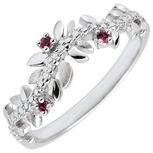 Anello Giardino Incantato - Fogliame Reale - Oro bianco, Diamante e Rodoliti - 18 Carati