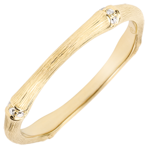 Anello Giungla Sacra - Multi diamanti 2 mm - oro giallo spazzolato 9 carati