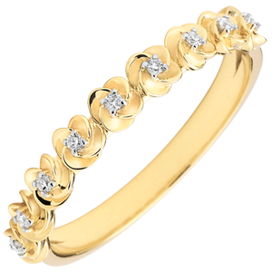 Anello Sboccio - Corona di rose - modello piccolo - Oro giallo e Diamanti - 9 carati