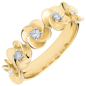 Anello Sboccio - Corona di rose - Oro giallo e Diamanti - 18 carati