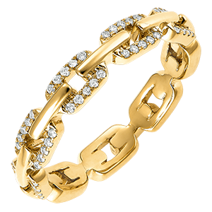 Anello Sguardo d'Oriente - Maglia Cubana Diamanti variante - oro giallo 18 carati e diamanti