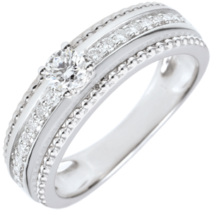 Anello Solitario - Fior di Sale - due anelli - Oro bianco - 18 carati - Diamanti - 0.378 carati