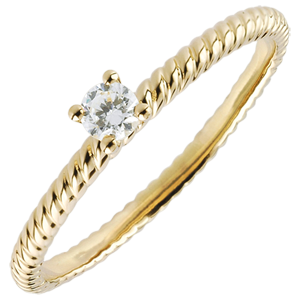 Anello Solitario Fune d'Oro - Oro giallo - 18 carati - Diamante