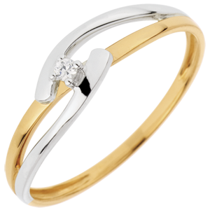 Anello Solitario Nido Prezioso - Unione Bicolore - Oro giallo e Oro bianco - 18 carati - Diamante 