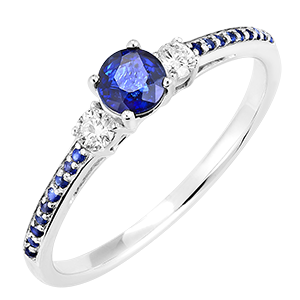 Anillo « l’Atelier » 161236 - Oro blanco 9 quilates - Zafiro azul redondo 0.3 quilates - Piedras laterales Diamante - Engastado Zafiro azul