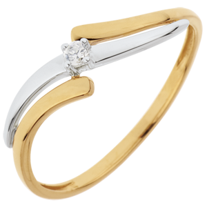 Anillo Solitario Evasión - oro blanco y oro amarillo 18 quilates - diamante 0.04 quilate