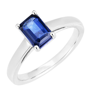 « L'Atelier » Nº168604 - Bague Or blanc 9 carats - Saphir bleu Rectangle 1 carat
