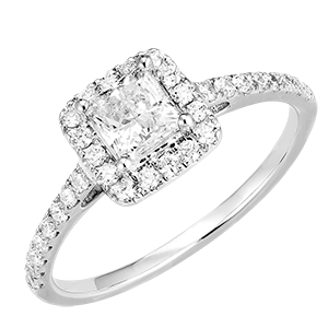 « L'Atelier » Nº170055 - Ring Witgoud 18 karaat - Diamant Prinses 0.5 Karaat - Halo Diamant - Setting Diamant
