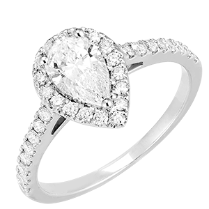 « L'Atelier » Nº170199 - Ring White gold 18 carats - Diamond white Pear 0.5 Carats - Halo Diamond white - Setting Diamond white