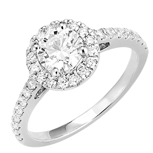 « L'Atelier » Nº190007 - Bague Or blanc 18 carats - Diamant synthétique Rond 0.5 carat - Halo Diamant synthétique - Sertissage Diamant synthétique