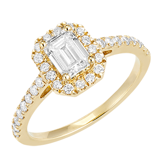 « L'Atelier » Nº190101 - Ring Gelbgold 750/-(18Kt) - Labordiamant Rechteckig 0.5 Karat - Halo Labordiamant - Fassung Labordiamant