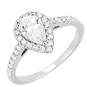 « L'Atelier » Nº190200 - Bague Or blanc 9 carats - Diamant synthétique Poire 0.5 carat - Halo Diamant synthétique - Sertissage Diamant synthétique