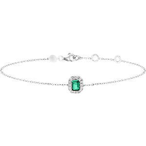 « L'Atelier » Nº200843 - Bracelet Or blanc 18 carats - Émeraude Rectangle 0.3 carat - Halo Diamant - Chaîne Forçat