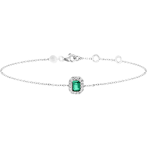 « L'Atelier » Nº200844 - Pulsera Oro blanco 9 quilates - Esmeralda Rectángulo 0.3 quilates - Halo Diamante - Cadenas Esclavas