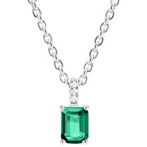 « L'Atelier » Nº207416 - Pendant White gold 9 carats - Emerald Baguette 0.3 Carats - Setting Diamond white - Chain Rolo