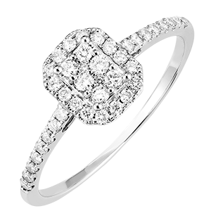 « L'Atelier » Nº211503 - Bague Or blanc 18 carats - Cluster de diamants naturels Rectangle équivalent 0.5 - Halo Diamant - Sertissage Diamant