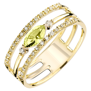 Anillo Mirada de Oriente - modelo grande - Peridoto y diamantes - oro blanco 9 quilates