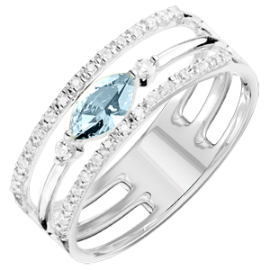 Anillo Mirada de Oriente - modelo grande - topacio azul y diamantes - oro blanco 9 quilates
