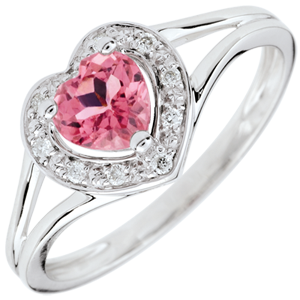 Anillo Corazón Encantado - oro blanco 9 quilates y turmalina rosa