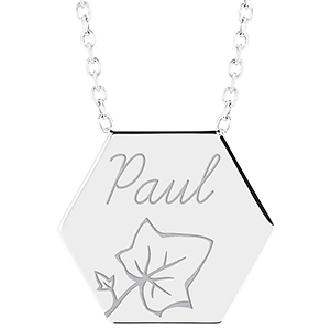 Collier médaille hexagonale gravée - or blanc 9 carats - Collection Lovely Yours - Edenly Yours