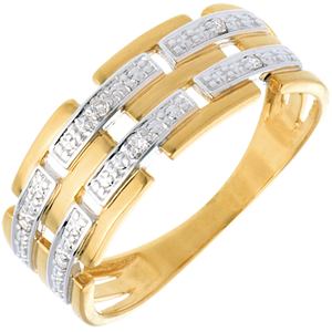 Bague Canevas pavée diamants - 6 diamants - or blanc et or jaune 18 carats
