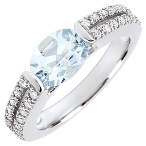 Bague de Fiançailles Victoire - aigue-marine 1.2 carats et diamants - or blanc 18 carats