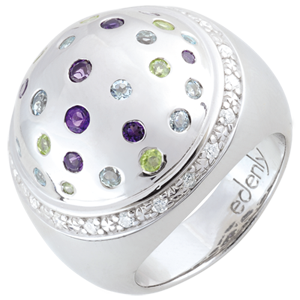 Bague Boule Mystérieuse - Argent, diamants et pierres fines