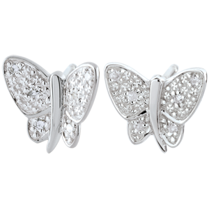 Boucles d'oreilles Balade Imaginaire - Papillon Musicien - or blanc 9 carats
