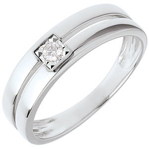 Ring dubbele rijen met een diamant in het midden - 0.05 karaat diamant - 18 karaat witgoud