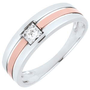 Ring Triple 18 karaat witgoud roségoud - Diamant 0.062 karaat