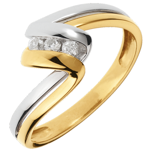Trilogie Ring Liefdesnest - Oneindig Lang - 18 karaat witgoud en geelgoud - 3 Diamanten