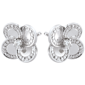 Ohrringe Blüte - Weißer Klee - Gold und Diamanten