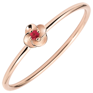 Ring Blüte - Erste Rose - Kleines Modell - Roségold und Rubin - 9 Karat