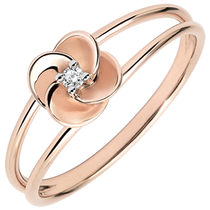 Ring Blüte - Erste Rose - Roségold und Diamant - 9 Karat