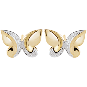 Boucles d'oreilles Balade Imaginaire - Papillon Cascade - or blanc et or jaune 9 carats et diamants