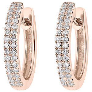 Boucles d'oreilles Créoles semi-pavées Fraîcheur - Céleste - or rose 9 carats et diamants